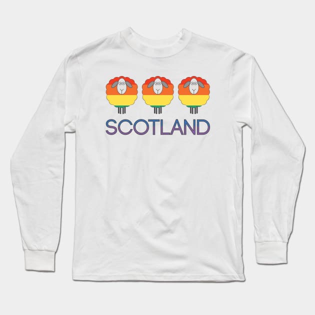 Trio of Scottish Rainbow Pride Flag Patterned Sheep Long Sleeve T-Shirt by MacPean